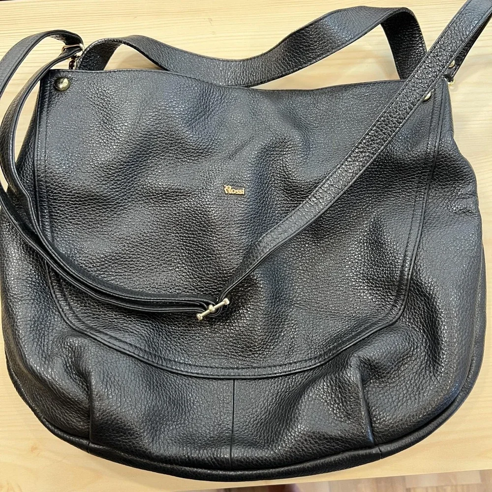 Rossi Hobo‎ Bag Womens Large Black Leather Shoulder Zip Top Made Italy Purse